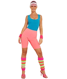 Wickedfun Ladies Turquoise 80's Costume Theme Set