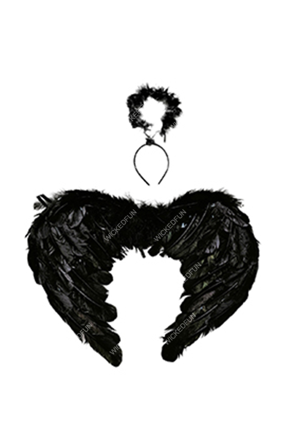 Wickedfun Black Feather Wings with Halo