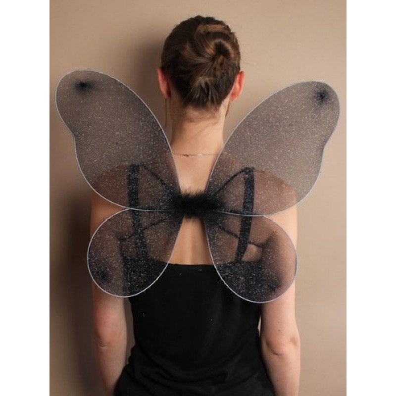 Black Net Fairy Wings with Silver Glitter (Pack of 3)