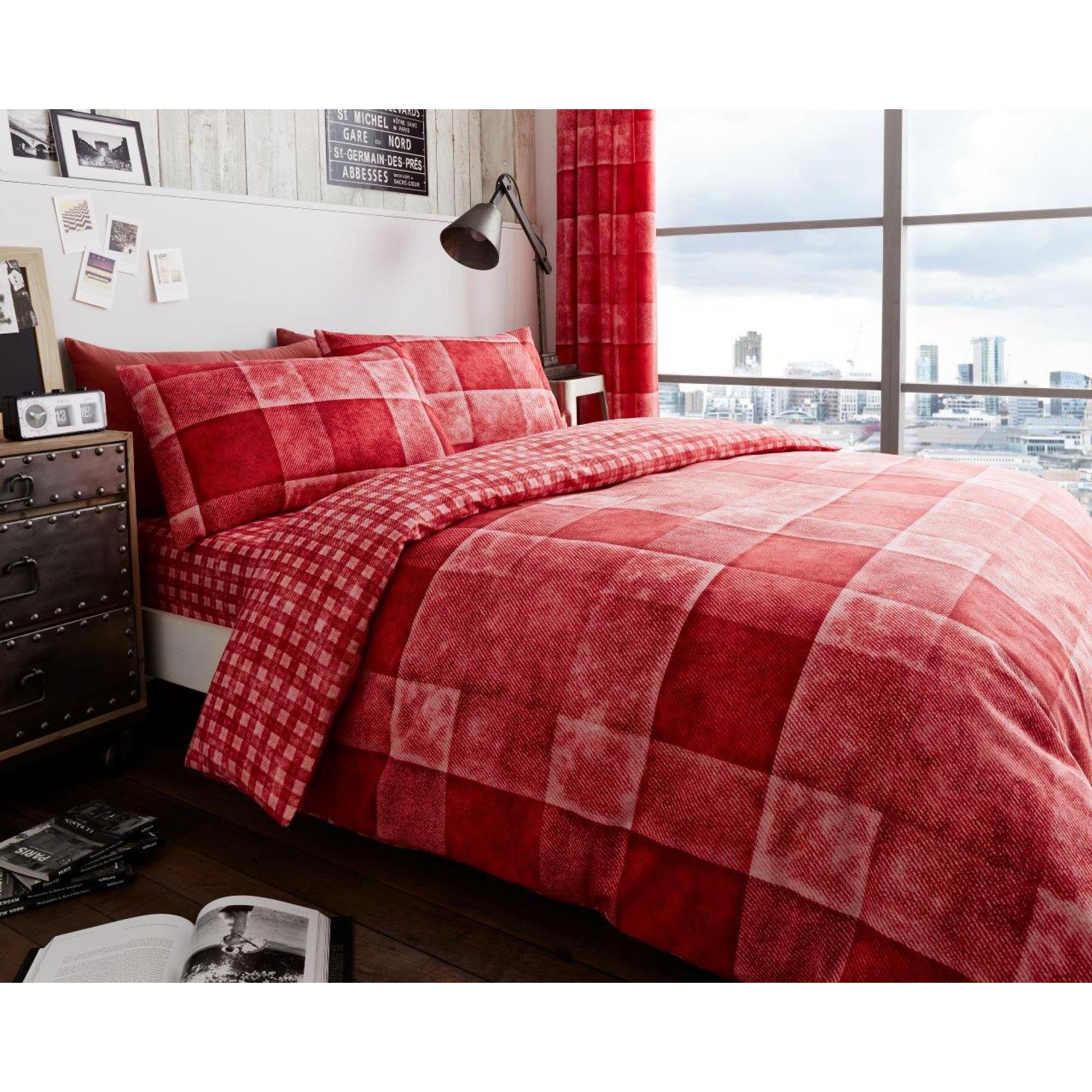 PRINTED DUVET SET DENIM CHECK RED