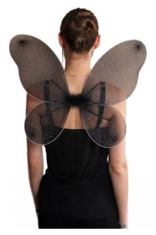 Black Net Fairy Wings with Silver Glitter.