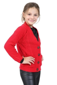 Girls Red Full Sleeved Knitted Cardigans