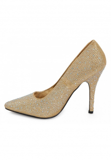 Womens Drag Queen Pointy Toe Court Shoes Gold Glitter