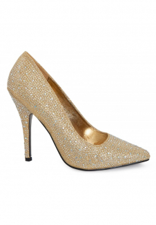 Womens Drag Queen Pointy Toe Court Shoes Gold Glitter