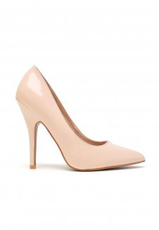 Womens Drag Queen Pointy Toe Court Shoes-Nude Patent