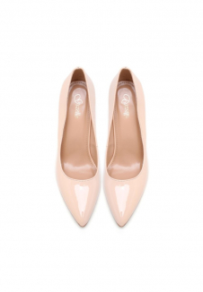 Womens Drag Queen Pointy Toe Court Shoes-Nude Patent