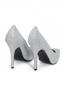 Womens Drag Queen Pointy Toe Court Shoes Silver Glitter