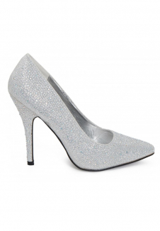 Womens Drag Queen Pointy Toe Court Shoes Silver Glitter