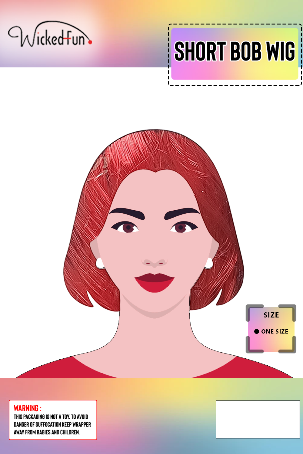 Wickedfun Unisex Red Short Bob Cut Wig 
