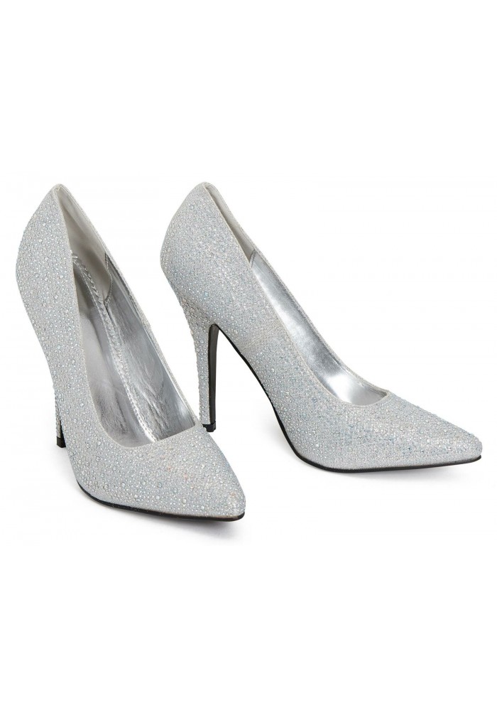 Womens Drag Queen Pointy Toe Court Shoes Silver Glitter